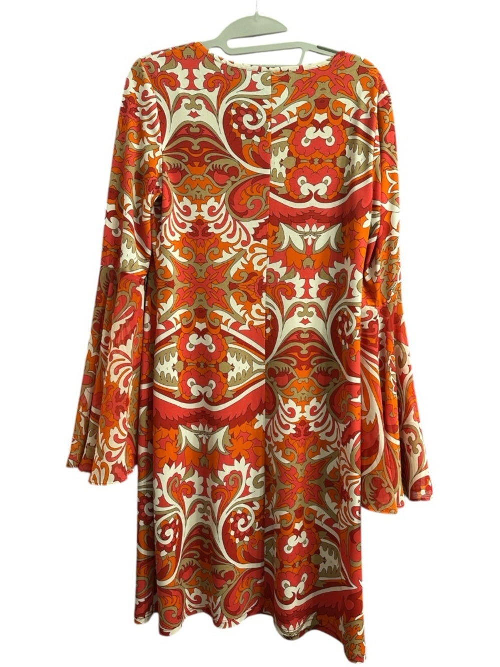 MSK Retro Orange Paisley Bell-Sleeve Midi Dress - Picture 3 of 7